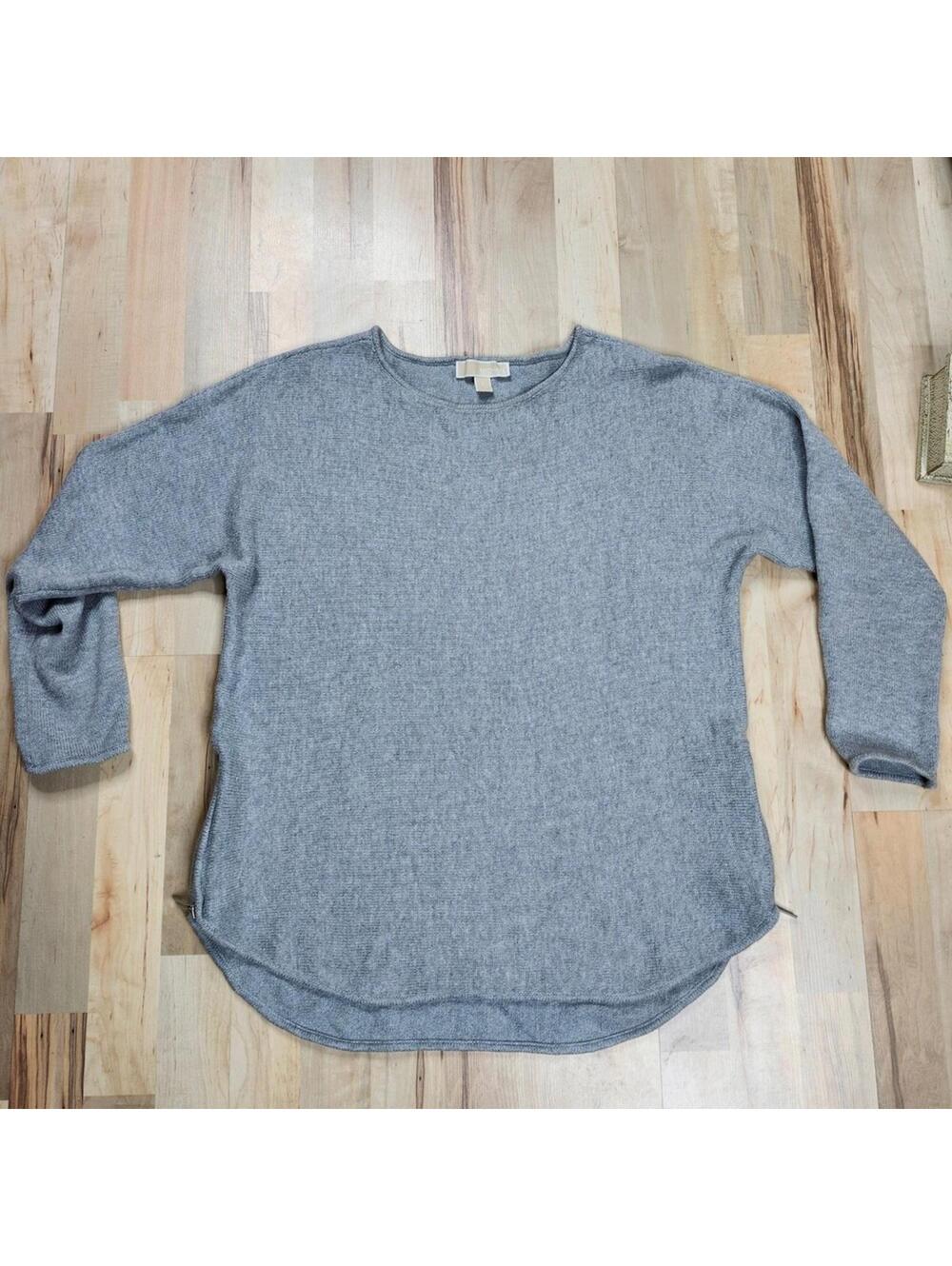 Michael Kors Gray Knit Pullover Zipper Detail Long Sleeve Top Size L